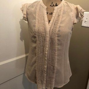 sheer button up blouse with ruffled sleeves